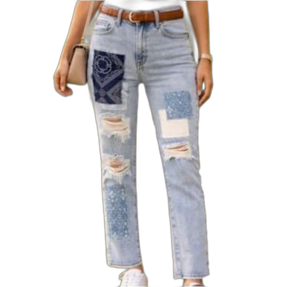 Simple Society High Rise Distressed Jeans Patchwork Womens Sz 28